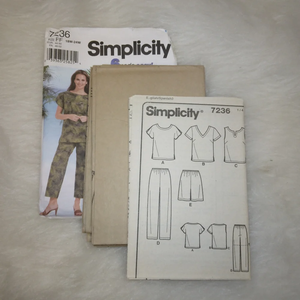 SIMPLICITY 7236 Sz 18W-24W Woman's tops in variations pants and shorts - Picture 3 of 5